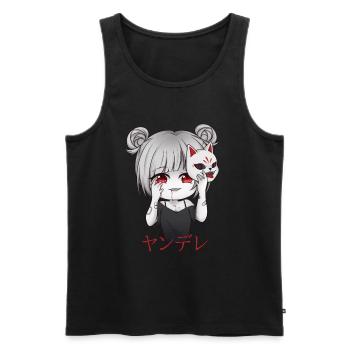 Yandere Anime Girl Kitsune Mask Otaku Kawaii - Men's Premium Organic Tank Top - black - Front - AI Model Male 178 light (178cm)