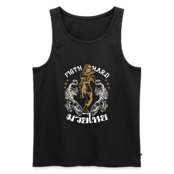 Idée cadeau de combattant sportif traditionnel Muay Thai - Débardeur bio Premium Homme - noir - Devant - Michal (187cm)