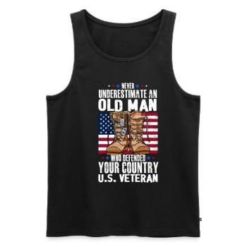 Never Underestimate An Old Man Veteran USA Flag - Men's Premium Organic Tank Top - black - Front - AI Model Male 178 light (178cm)