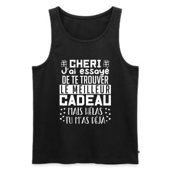 Chéri J'ai Essayé De Te Trouver Le Meilleur Cadeau - Débardeur bio Premium Homme - noir - Devant - Michal (187cm)