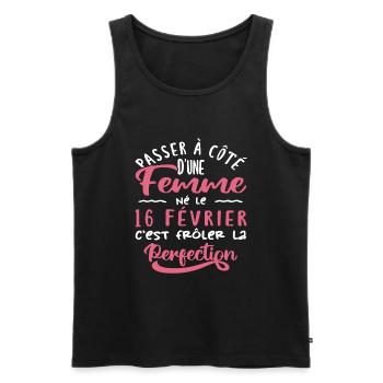 Anniversaire Femme - Né le 16 Février - Débardeur bio Premium Homme - noir - Devant - Michal (187cm)