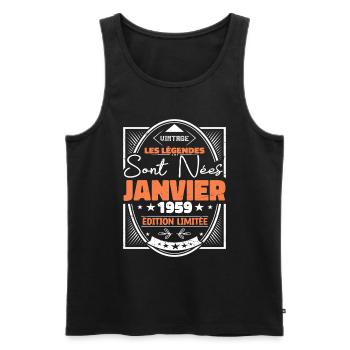 Janvier 1959 | Vintage Anniversaire Rétro - Débardeur bio Premium Homme - noir - Devant - Michal (187cm)