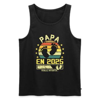 Papa en 2025 Veuillez Patienter Cadeau Futur Père - Débardeur bio Premium Homme - noir - Devant - Michal (187cm)