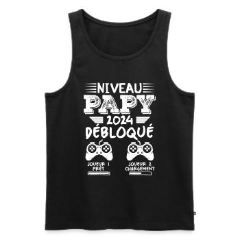 Niveau Papy Débloqué Futur Grand Père 2024 Cadeau - Débardeur bio Premium Homme - noir - Devant - Michal (187cm)