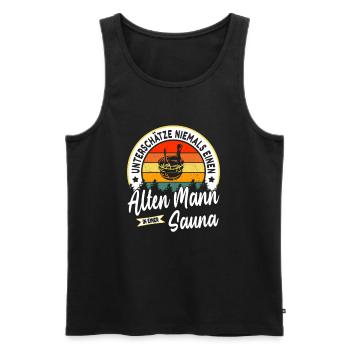 Never underestimate an old man in a sauna - Men's Premium Organic Tank Top - black - Front - Michal (187cm)