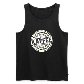 Everything before the first coffee is self-defense coffee - Men's Premium Organic Tank Top - black - Front - AI Model Male 178 light (178cm)