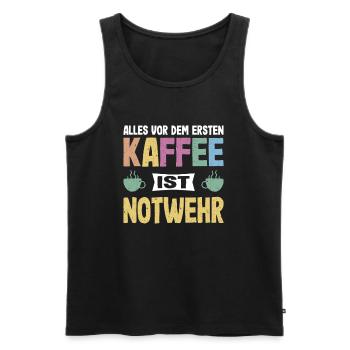 Everything before the first coffee is self-defense coffee - Men's Premium Organic Tank Top - black - Front - AI Model Male 178 light (178cm)