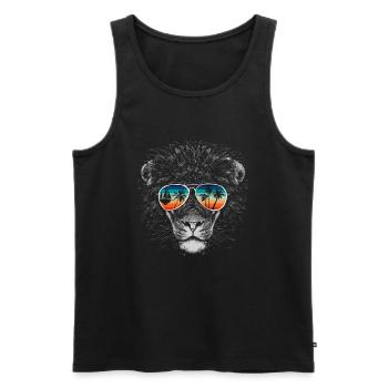 Löwe mit cooler Sonnen Brille für Urlauber - Männer Premium Bio Tank Top - Schwarz - Vorne - Michal (187cm)