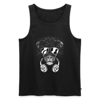 Löwe mit Kopfhörer und cooler Sonnen Brille - Männer Premium Bio Tank Top - Schwarz - Vorne - Michal (187cm)