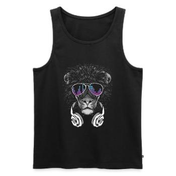 Löwe mit Kopfhörer und cooler Sonnen Brille - Männer Premium Bio Tank Top - Schwarz - Vorne - Michal (187cm)