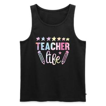 Back to School Tie Rainbow Enjoy - Men's Premium Organic Tank Top - black - Front - AI Model Male 178 light (178cm)