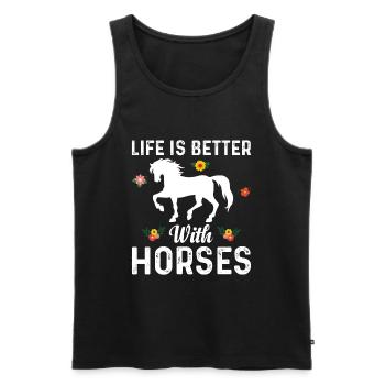 La vie est meilleure avec les fleurs de chevaux - Débardeur bio Premium Homme - noir - Devant - Michal (187cm)