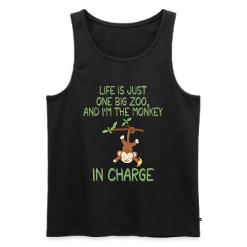 Life's a Zoo, Be the Funny Monkey in Charge - Débardeur bio Premium Homme - noir - Devant - Michal (187cm)