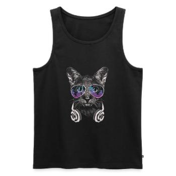 Katze mit Kopfhörer und cooler Sonnen Brille - Männer Premium Bio Tank Top - Schwarz - Vorne - Michal (187cm)
