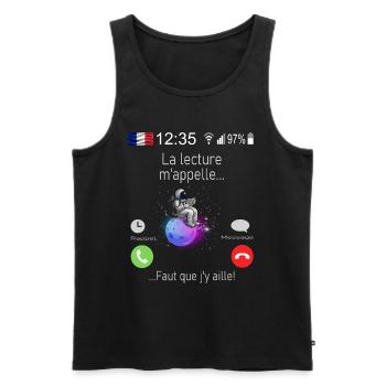 La lecture M appelle Faut que j y aille 1 - Débardeur bio Premium Homme - noir - Devant - Michal (187cm)
