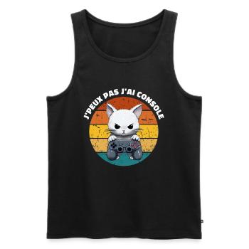 J'peux pas je geek humour jeux vidéo gamer chat - Débardeur bio Premium Homme - noir - Devant - Michal (187cm)