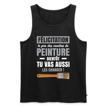 Annonce Grossesse Papa Peintre Bâtiment Humour - Débardeur bio Premium Homme - noir - Devant - Michal (187cm)