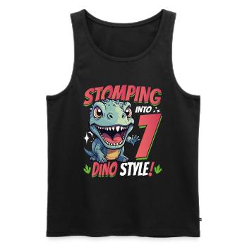 T-Rex Turning 7: Stomping into 7th Dino Style Bday - Men's Premium Organic Tank Top - black - Front - AI Model Male 178 light (178cm)
