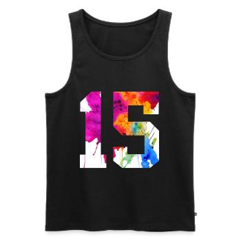 NUMBER 15 YEARS OLD 15TH BIRTHDAY - Men's Premium Organic Tank Top - black - Front - AI Model Male 178 light (178cm)