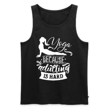 Yoga because adulting is hard - Men's Premium Organic Tank Top - black - Front - AI Model Male 178 light (178cm)