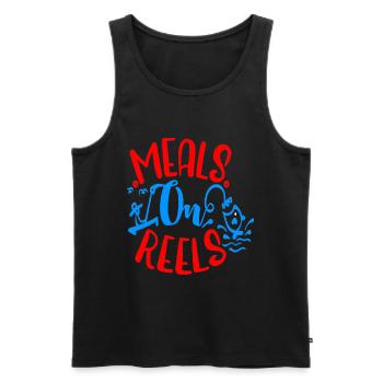 Meals on Reels - Men's Premium Organic Tank Top - black - Front - AI Model Male 178 light (178cm)