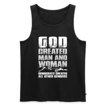 God Created Man - Men's Premium Organic Tank Top - black - Front - AI Model Male 178 light (178cm)