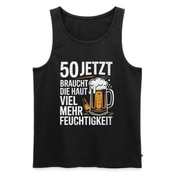 50 Jetzt braucht die Haut viel mehr Feuchtigkeit - Männer Premium Bio Tank Top - Schwarz - Vorne - Michal (187cm)