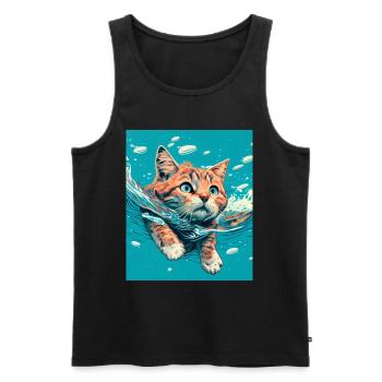 Red cat swimming in the water - Men's Premium Organic Tank Top - black - Front - AI Model Male 178 light (178cm)
