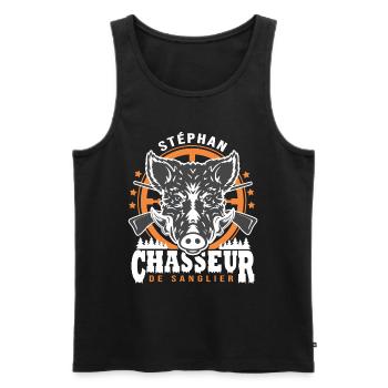 Stéphan chasseur de sanglier Humour Chasse - Débardeur bio Premium Homme - noir - Devant - AI Model Male 178 light (178cm)