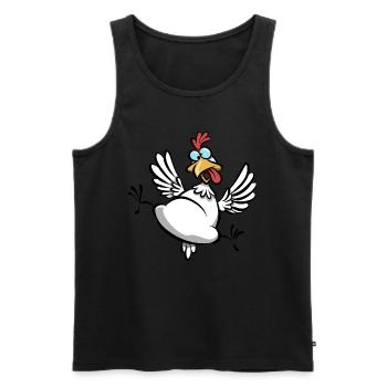 Poulet fou, Fan de poulet, Dessin animé de poulet drôle - Débardeur bio Premium Homme - noir - Devant - Michal (187cm)
