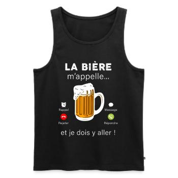 L' appel de bière idée cadea papa, papy - Débardeur bio Premium Homme - noir - Devant - AI Model Male 178 light (178cm)