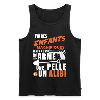 Papa enfants et Alibi Citation drole idée cadeau - Débardeur bio Premium Homme - noir - Devant - Michal (187cm)