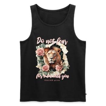 Versets bibliques Lion chrétien - Débardeur bio Premium Homme - noir - Devant - Michal (187cm)