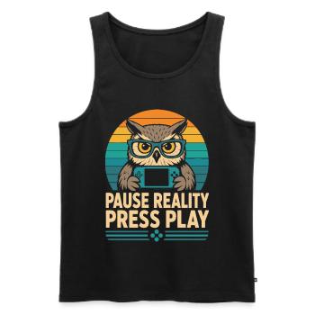 Break Reality Press Play Gamer Owl - Men's Premium Organic Tank Top - black - Front - Michal (187cm)