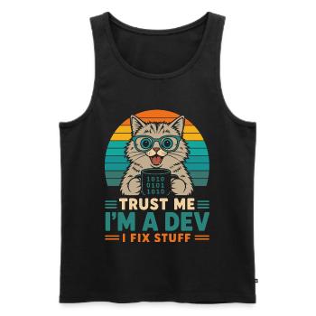 Trust Me I'm a Dev – Programmer Cat - Men's Premium Organic Tank Top - black - Front - Michal (187cm)