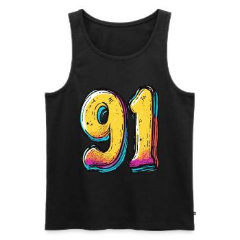 91 Numéro Coloré - Débardeur bio Premium Homme - noir - Devant - Michal (187cm)