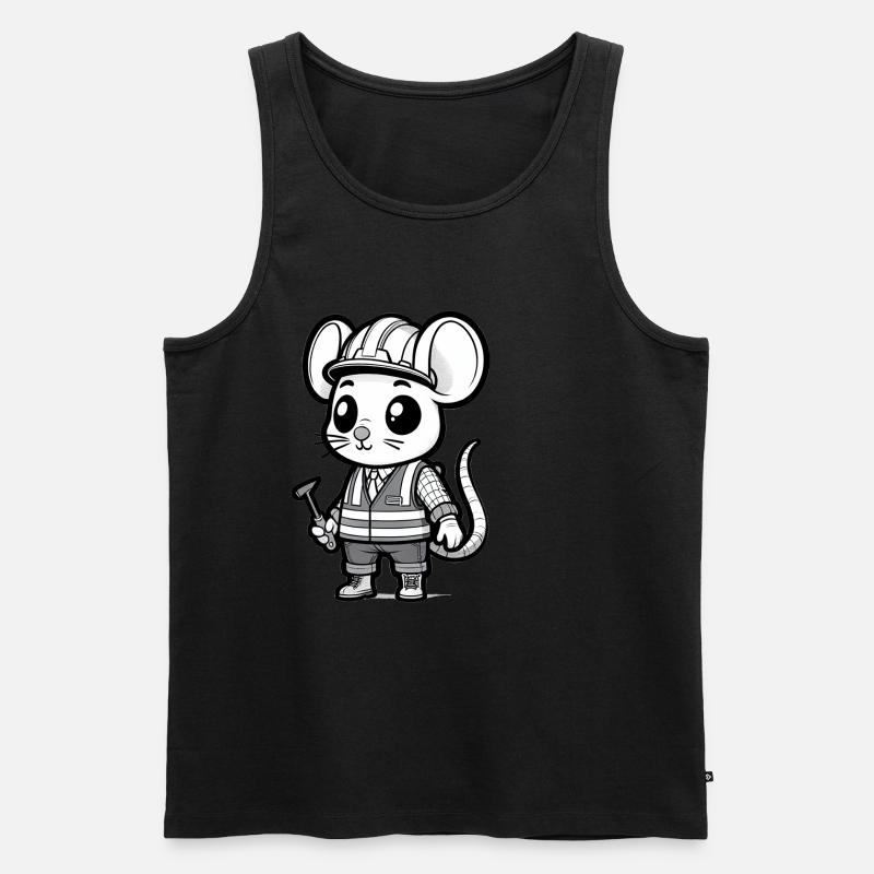Cute Mouse Construction Worker - Männer Premium Bio Tank Top - Schwarz