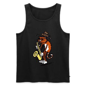 Cat plays saxophone music band cats gift - Men's Premium Organic Tank Top - black - Front - Michal (187cm)