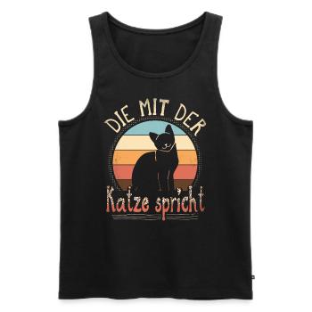 Katze Spruch Die Mit Der Katze Spricht - Männer Premium Bio Tank Top - Schwarz - Vorne - Michal (187cm)