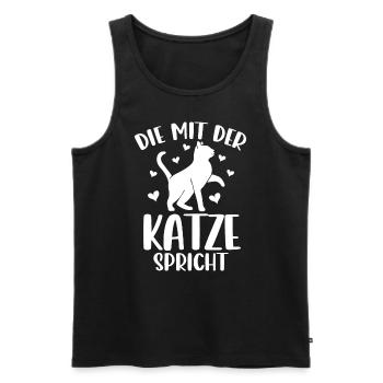 Katze Spruch Die Mit Der Katze Spricht - Männer Premium Bio Tank Top - Schwarz - Vorne - Michal (187cm)