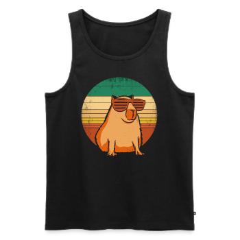 Retro Capybara With Sunglasses Vintage Capibara - Men's Premium Organic Tank Top - black - Front - Michal (187cm)