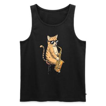 Cat joue saxophone saxophoniste jazz - Débardeur bio Premium Homme - noir - Devant - Michal (187cm)