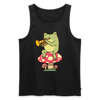 Frog on mushroom with trumpet trumpeter - Men's Premium Organic Tank Top - black - Front - Michal (187cm)