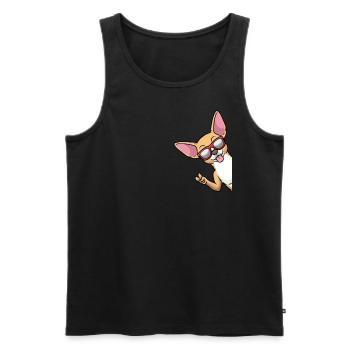 Chiweenie chien avec des lunettes de soleil de côté - Débardeur bio Premium Homme - noir - Devant - Michal (187cm)
