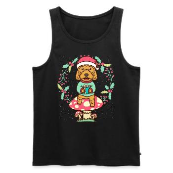 Cockapoo dog on mushroom Christmas wreath Christmas - Men's Premium Organic Tank Top - black - Front - Michal (187cm)