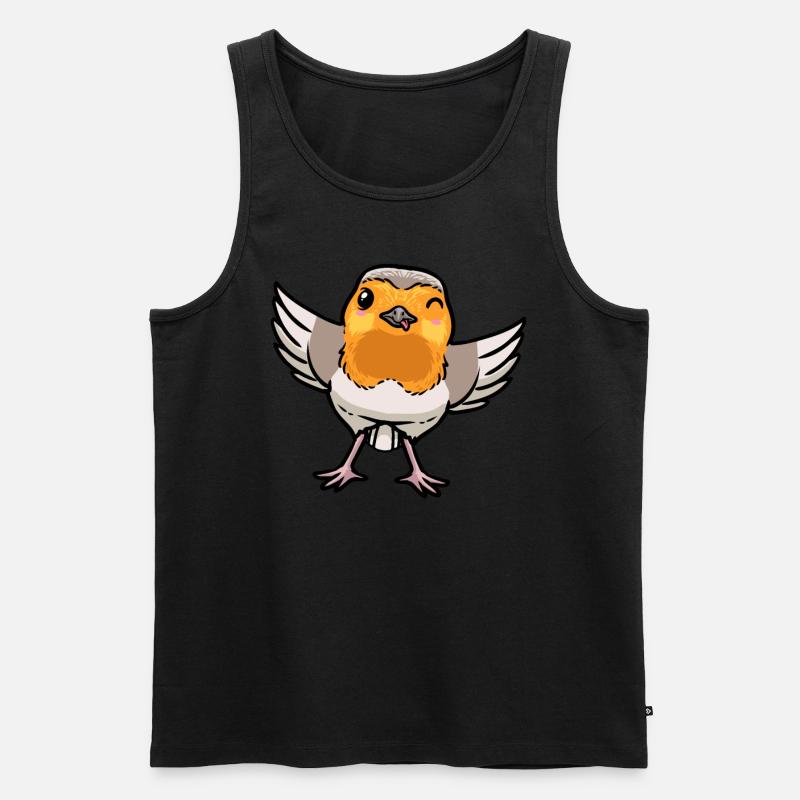 Rotkehlchen Vogel Kawaii Emoticon - Männer Premium Bio Tank Top - Schwarz