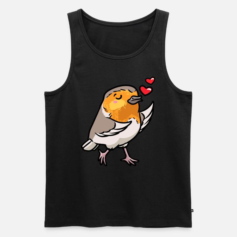 Rotkehlchen Vogel Kawaii Emoticon - Männer Premium Bio Tank Top - Schwarz