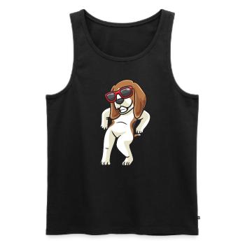 Chien Beagle dansant avec des lunettes de soleil - Débardeur bio Premium Homme - noir - Devant - Michal (187cm)