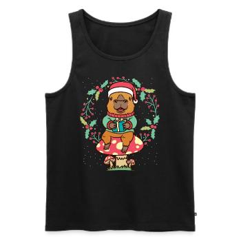 Capybara sur champignon avec chapeau de père Noël - Débardeur bio Premium Homme - noir - Devant - Michal (187cm)