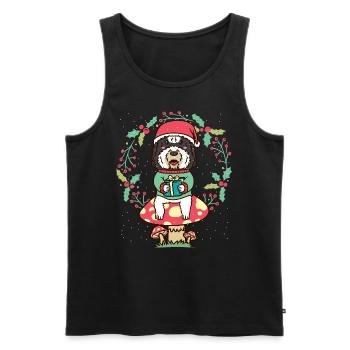 Sheepadoodle Dog on Mushroom Christmas Wreath - Men's Premium Organic Tank Top - black - Front - Michal (187cm)